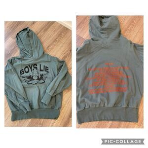Boys Lie Olive Green Hoodie with Black & Orange Graphics